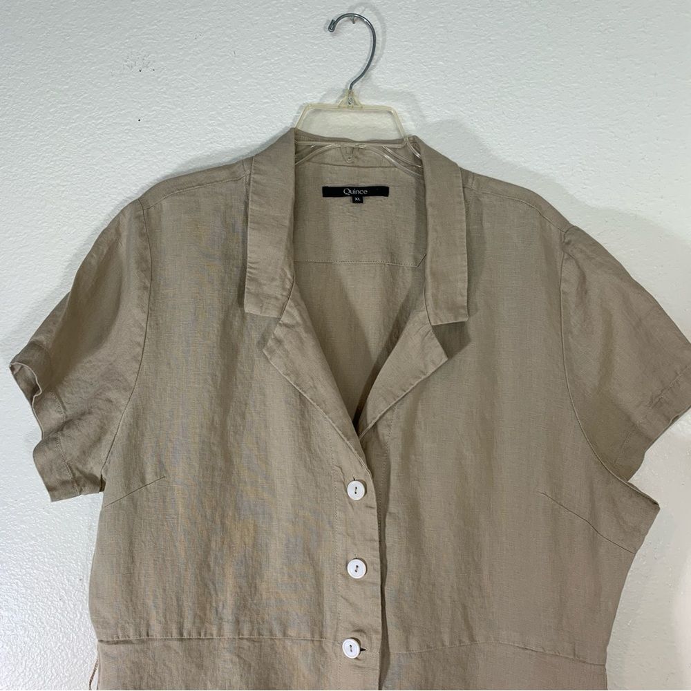Quince Linen Shirt Dress Womens Short Sleeve Size XL Brown Long Button No Belt - Picture 2 of 10